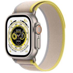 Apple Watch Ultra (GPS +Cellular, 49mm) Smart watch - Titanium Case with Yellow/Beige Trail Loop - M/L. Fitness Tracker, Precision GPS, Action Button, Extra-Long Battery Life, Brighter Retina Display